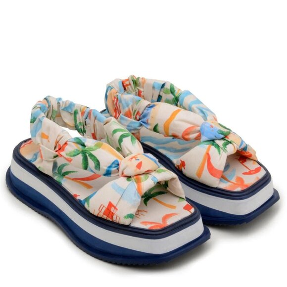 NWT Farm Rio Copacabana Scarf Print Puffy Platform Sandal Size 9